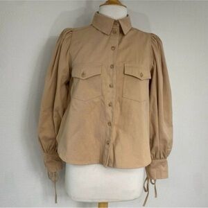 NWT New Fashion Nova Hyfve Tan Khaki Puff Sleeve Boxy Utility Jacket Size Small